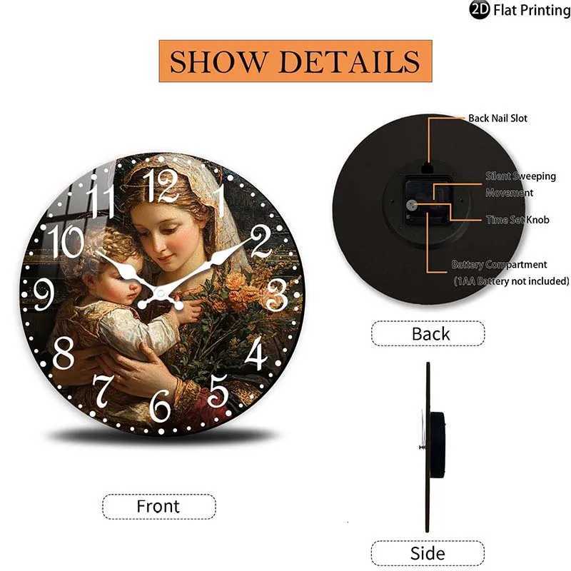 Wooden Silent Wall Clock Mother holdg baby with flowers Quartz Clocks Home Idea ChristmasHalloweenNew Year Gift C251015