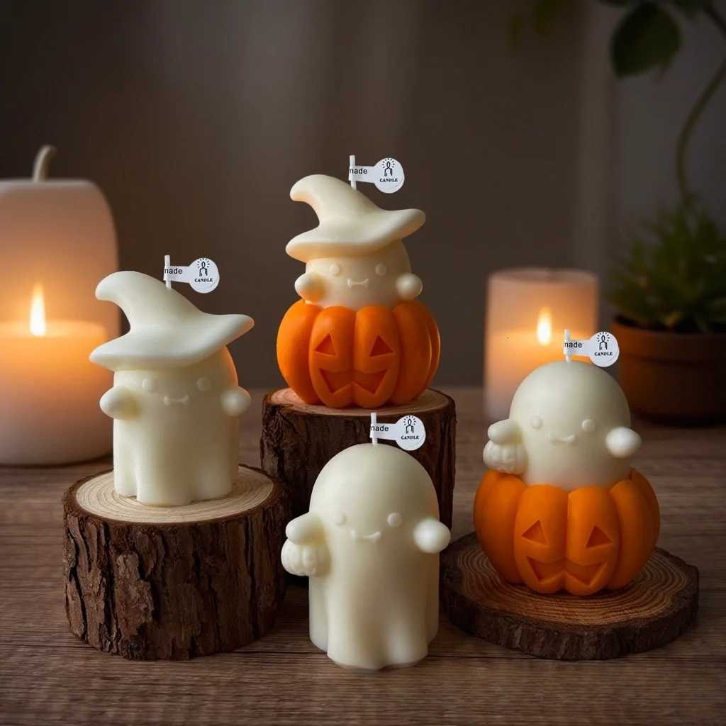 12pcs Ghost Pumpkin Scented Candle Adorable Soy Wax Candles Idea Gifts for Holiday Halloween Home Party Atmosphere Decorative C251015