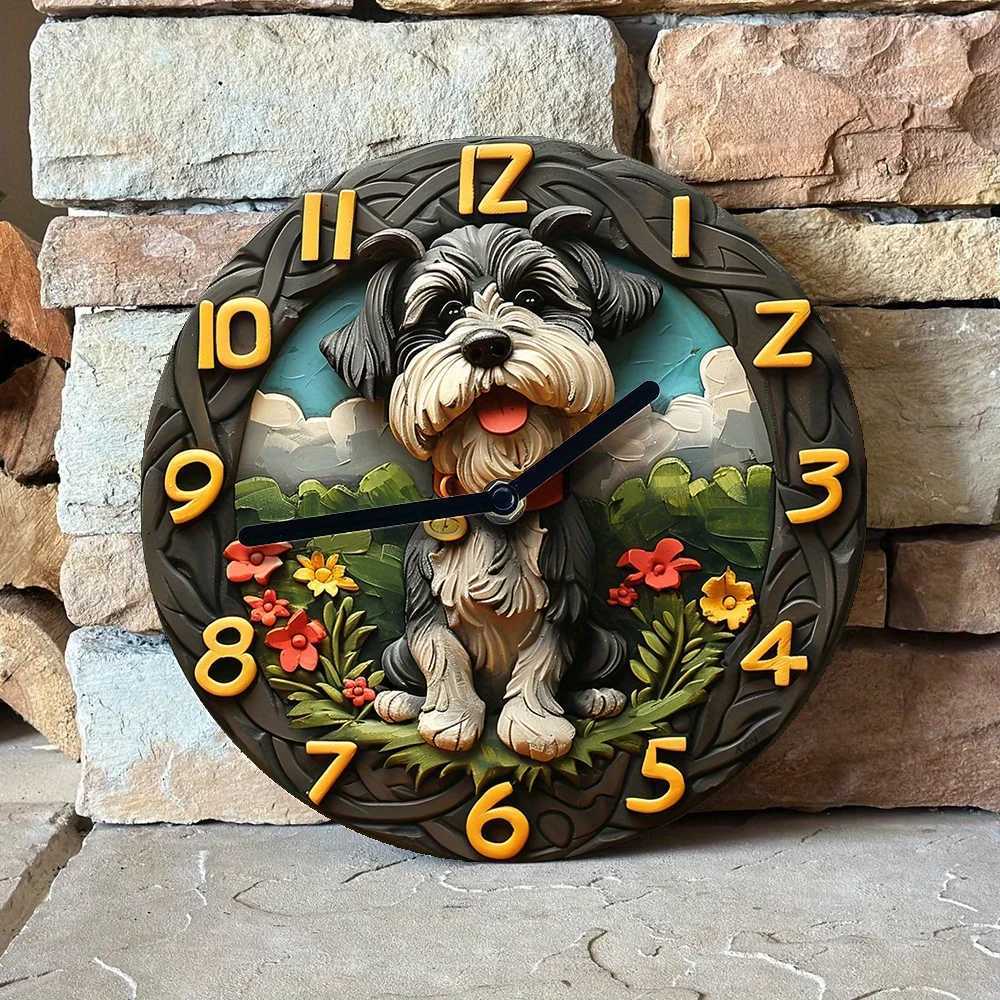 Chic Timepiece Silent Schnauzer Wall ClockAluminum Ideal For Pet Lovers FatherS Day clocks home decor C251015
