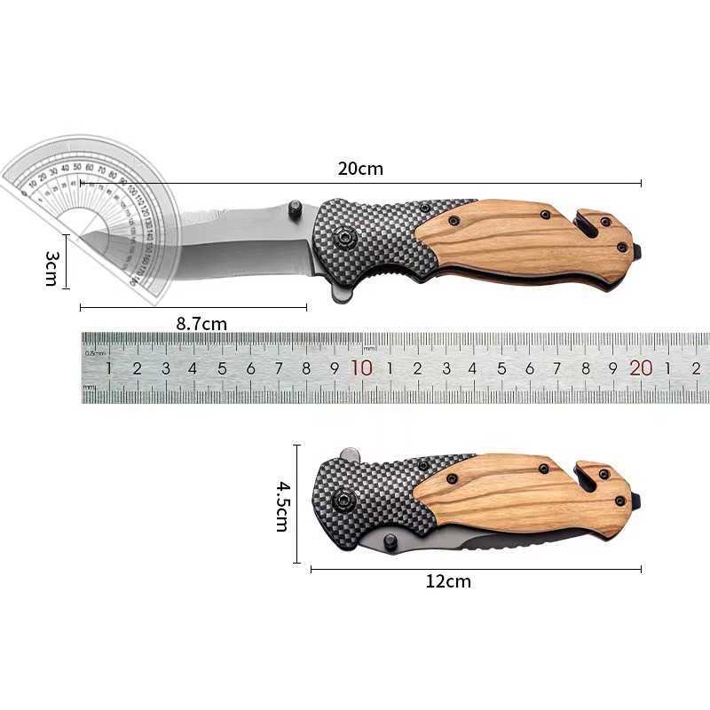 Outdoor Knife High Hardness Folding Knife Selfdefense Folding Knife Multifunctional Small Knife Outdoor Wooden Handle Folding Knife H251015