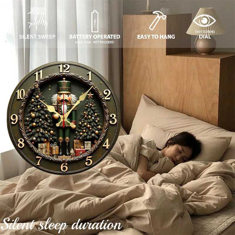 Nutcracker Christmas Wooden Round Silent Hanging Wall ClockSuitable For Living RoomOfficeStudy RoomBedroomHome Decoration C251015