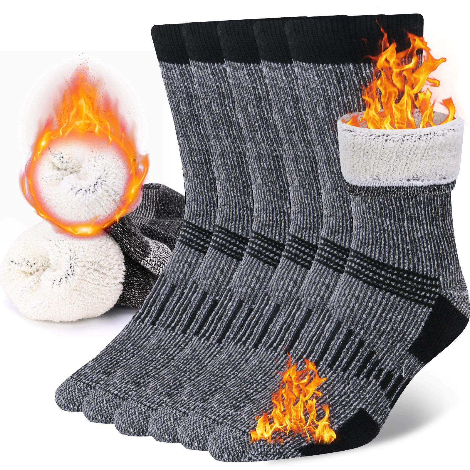 3 Pairs Men Women Merino Wool Crew Socks Thickened Thermal and Warm Socks for Winter Work Outdoor Hiking Running Sports Large251014