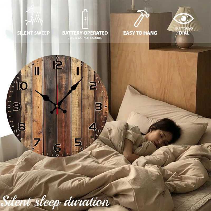 Wooden Theme Wooden Round Silent Hanging Wall Clock Suitable For Living RoomOfficeStudy Room Bedroom Home Decoration C251015