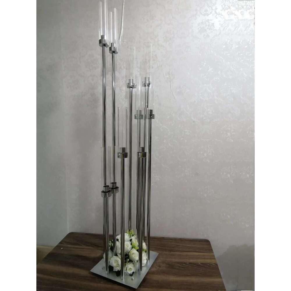 8 Heads Metal Candelabra Candle Holders Road Lead Table Centerpiece Gold Candelabrum Stand Pillar Candlestick For wedding XJ260305