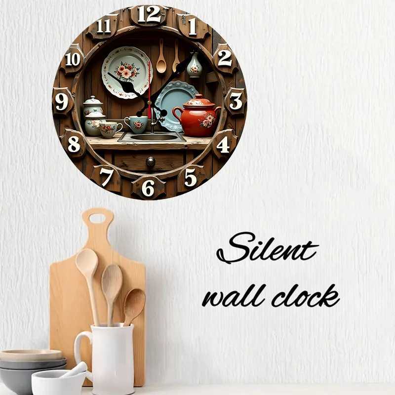 Vintage Kitchen Design Wooden Round Silent Hanging Wall ClockSuitable For Living RoomOfficeStudy RoomBedroomHome Decoration C251015