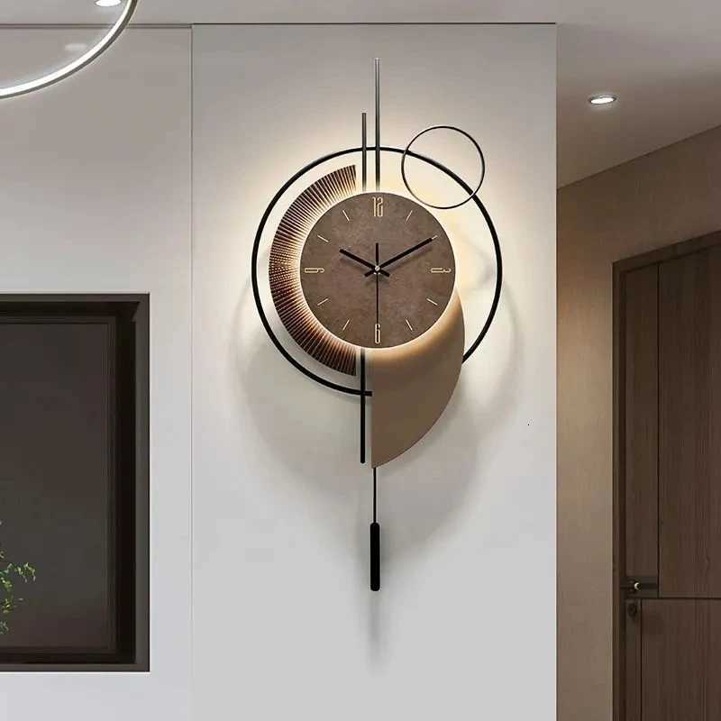 High end wall clock 2025 new model with lights background wall grille decoration clock C251015