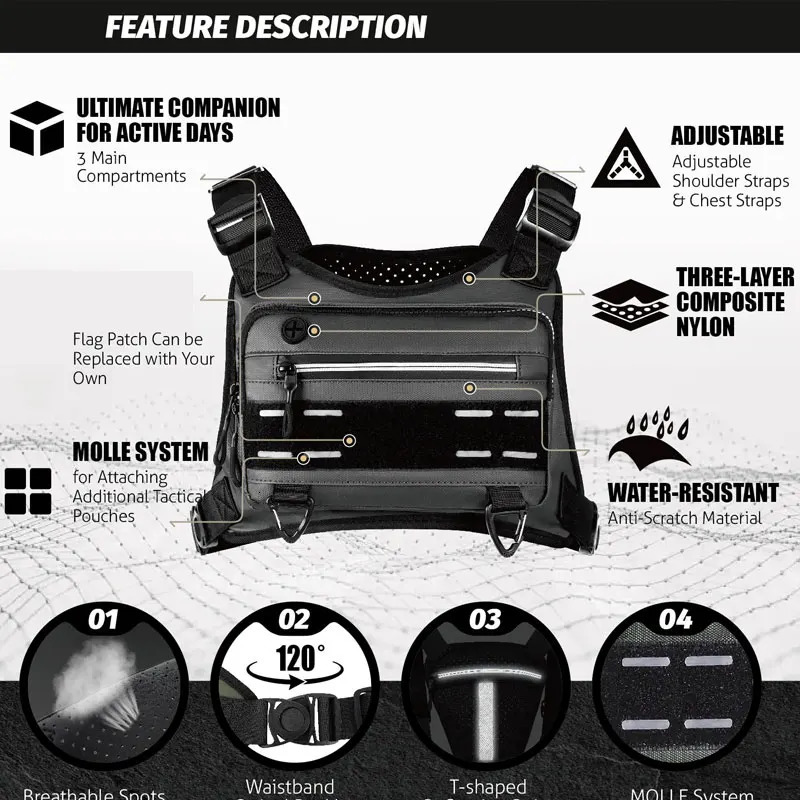 Outdoor Chest Bag For Men Front Rig Pouch Running Vest Phone Holder Tactical Sports Pack Hiking Fishing Molle Camping Backpack 241014