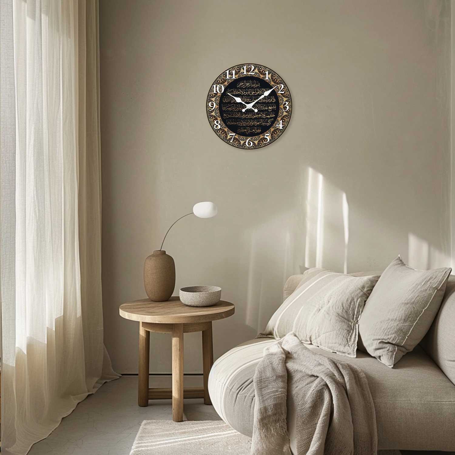 A Retro Art Islamic Calligraphy Scripture Wooden Wall Clock Living Room Bedroom Kitchen Home Decoration Wall Clock Silent Quartz Clock Holiday Gift 10