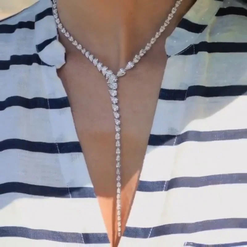 Stonefans Water Drop Zircon Necklace Choker Jewelry for Women Statement Y Lariat Necklace Charm Collar Accessories Gift 251010