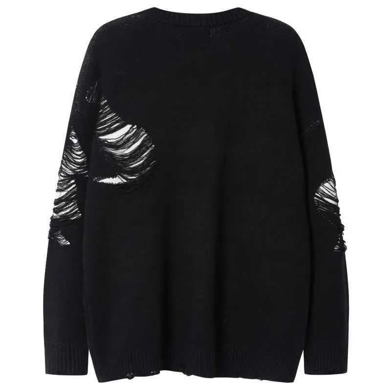 Vintage Sweater Grunge Ripped Hole Knitted Solid Plain Jumpers Streetwear Hip Hop Harajuku Men Punk Gothic Long Sleeve Sweaters J251015
