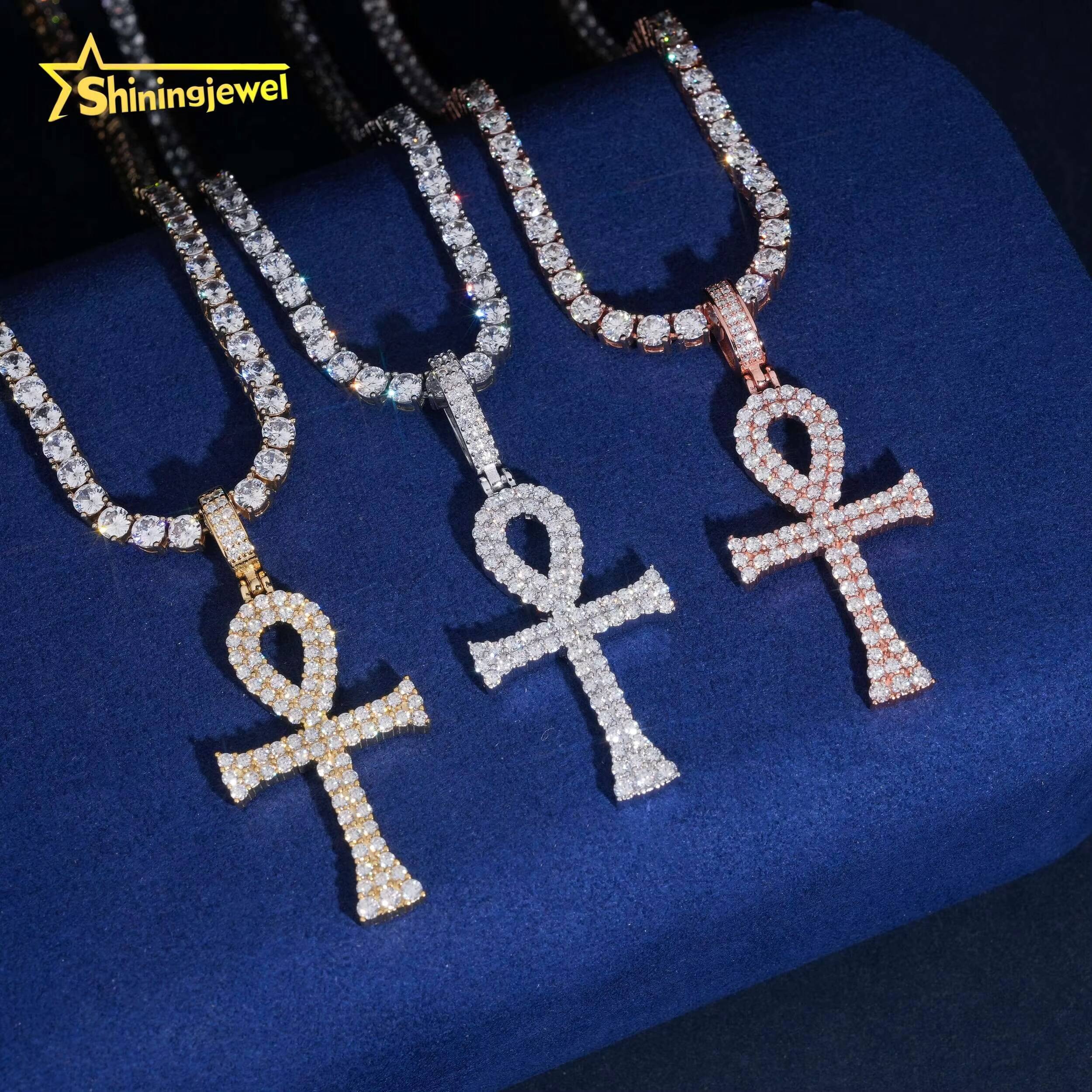 GRA Certificate Ready to Ship 925 Sterling Silver Hip Hop Allah Mens Moissanite Cross Pendant