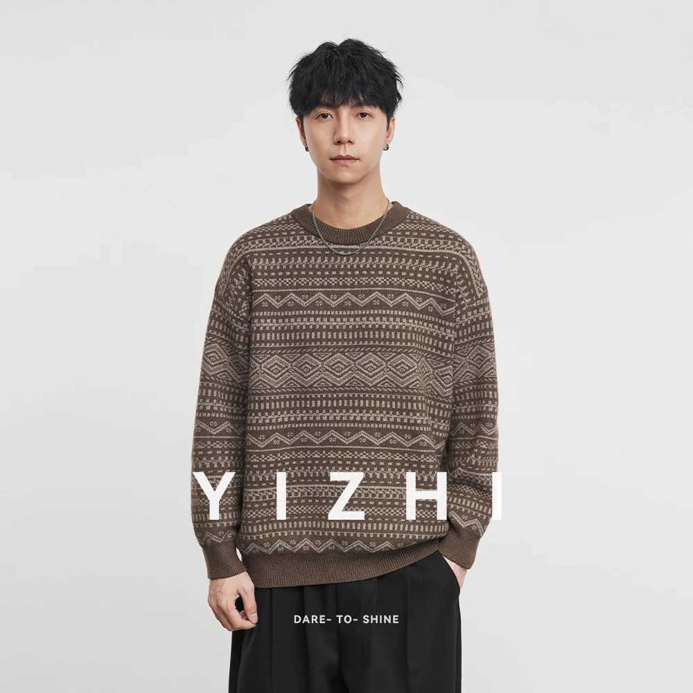 Fashion Mens Knitwear 2025 Autumn Winter New Season Lazy Fair Isle Contrast Retro Loose Crewneck Sweater Pullover J251015