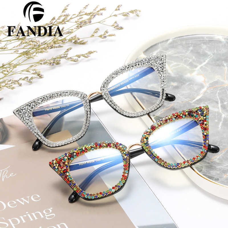 New fashion cat eye anti-blue light glasses full frame optical mirror trendy products with diamond flat lenses for women L251015