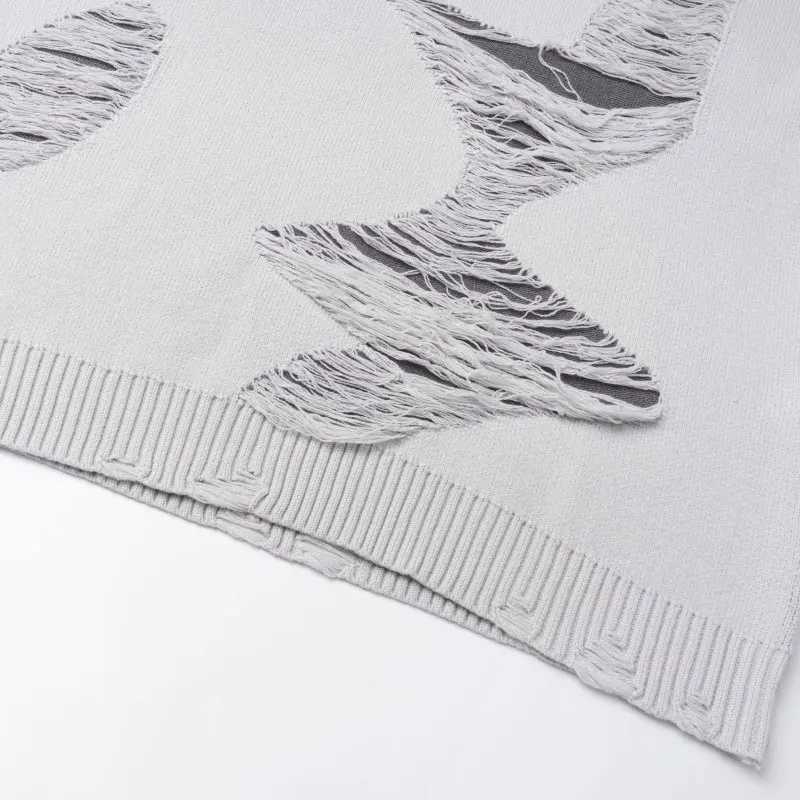 Vintage Sweater Grunge Ripped Hole Knitted Solid Plain Jumpers Streetwear Hip Hop Harajuku Men Punk Gothic Long Sleeve Sweaters J251015