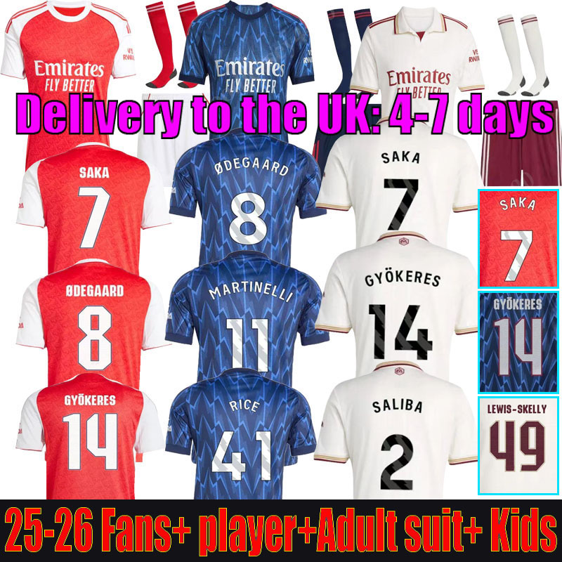 SAKA EZE Soccer Jerseys G. JESUS ODEGAARD RICE HAVERTZ 25 26 Gunners MARTINELLI SMITH ROWE NKETIAH ZINCHENKO SALIBA TROSSARD Football Shirt Men Kids Child Sets Kit