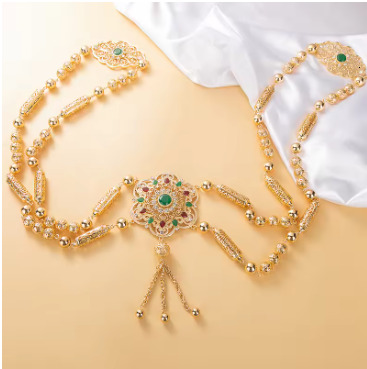 Moroccan Gold Color Bride Body Jewelery Long Necklace Wedding Kaftan Back Crystal Shoulder Chain Jewelery