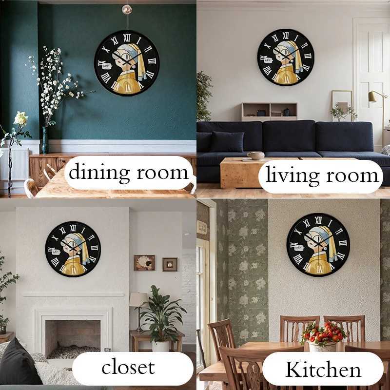 Girl Pearl Earrings Cartoon Round Silent Hanging Wall ClockSuitable For Living RoomSchoolStudy RoomBedroomChildrens Gifts C251015