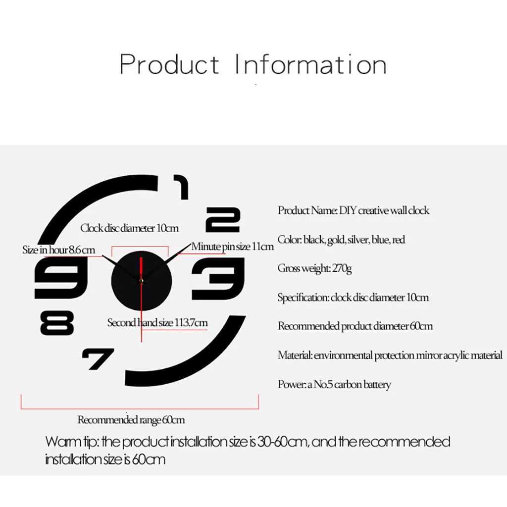 Diy Wall Clock Modern 3d DIMEnsion Mirror Art Wall Clock Arabic Numerals Wall Sticker Clock Home Room Decoration Black C251015