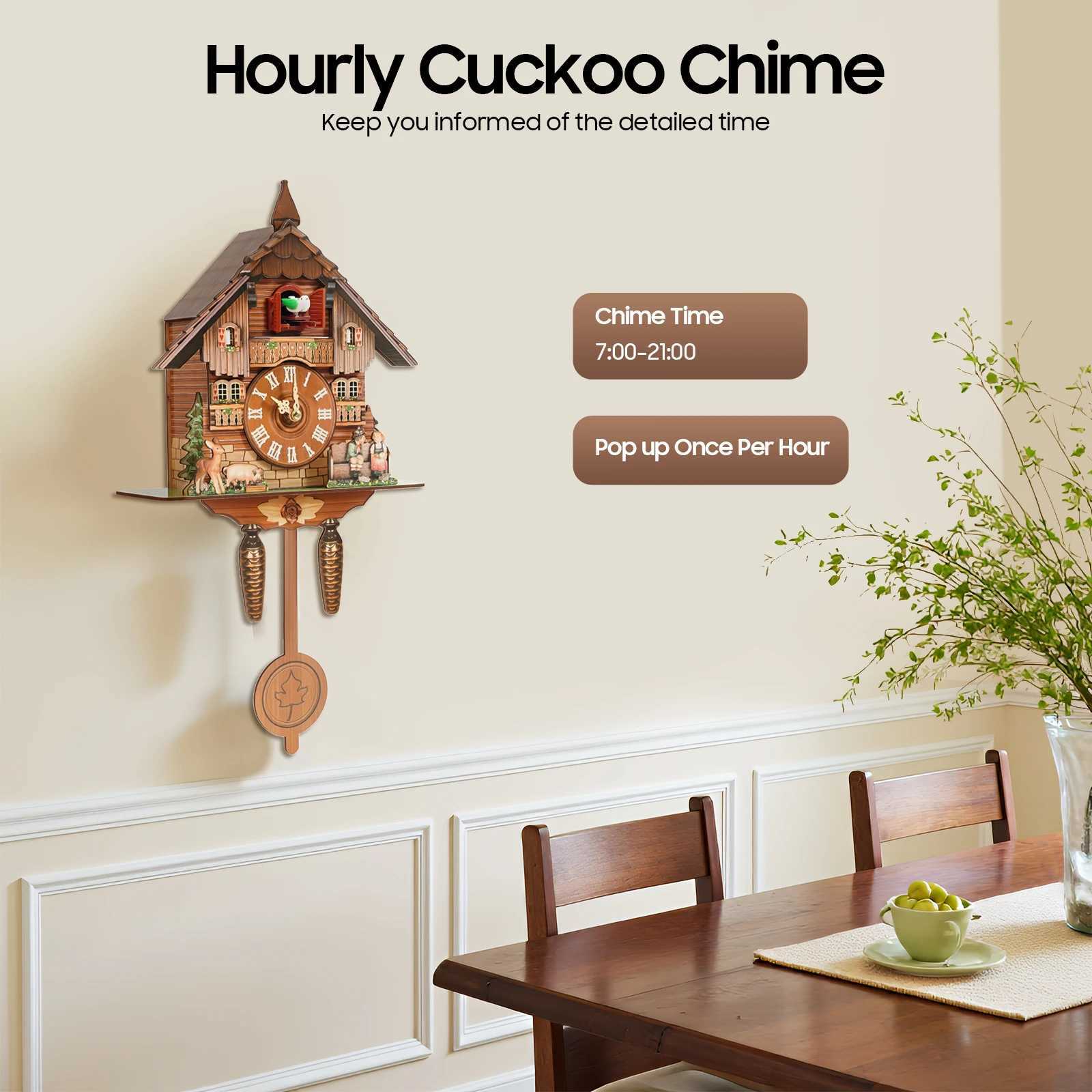 German Style Cuckoo Clock with Bird Chime Battery Operated Wall Mounted Decorative Clock for Home Living Room Bedroom Decor C251015