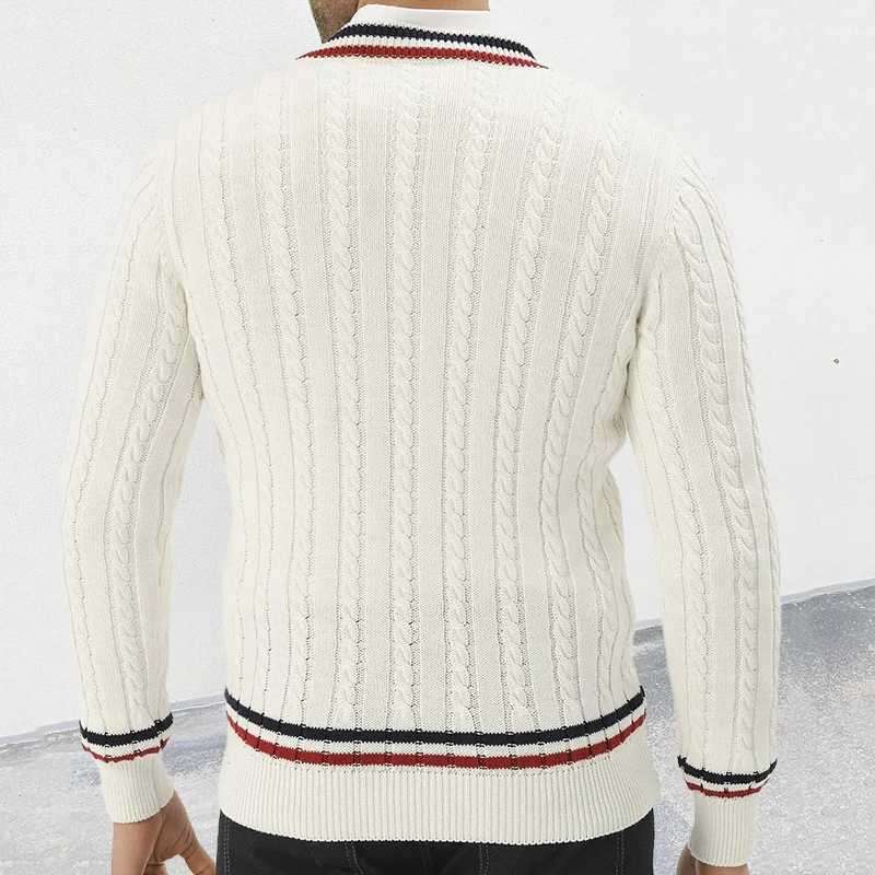 2024 Autumn Fashionable Sweater Mens Long Sleeve V Neck Striped Knit Jumpers Men Casual Slim Knitting Pullover Tops Streetwear J251015