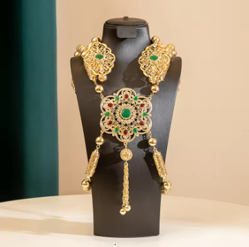 Moroccan Gold Color Bride Body Jewelery Long Necklace Wedding Kaftan Back Crystal Shoulder Chain Jewelery