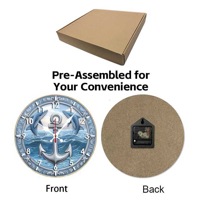 Dolphin Wooden Round Silent Hanging Wall Clock Suitable For Living Room Office Study Room Bedroom Home Decoration C251015