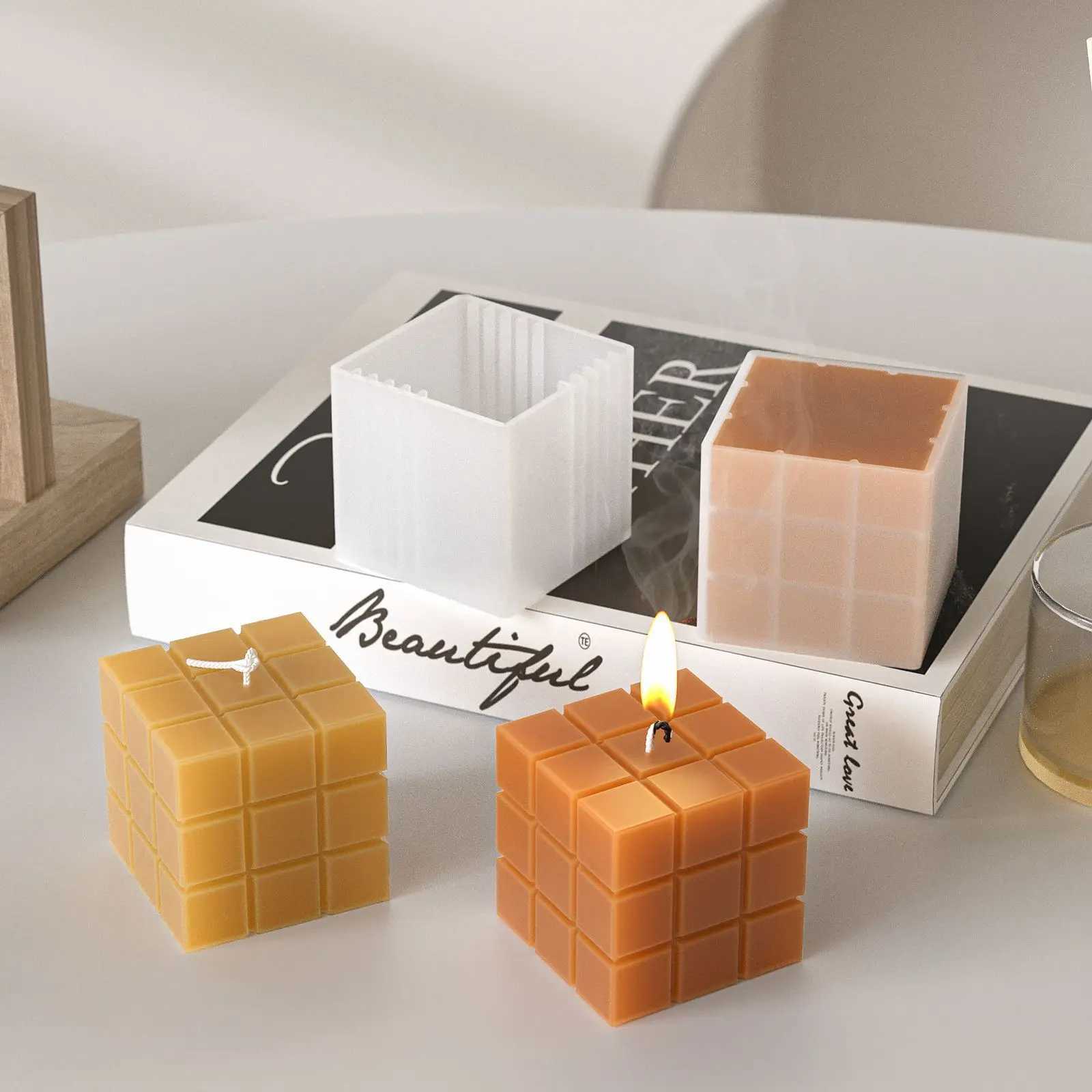 Cube Candle Silicone Mold Creative Geometric Rubiks Cube Candle Mould DIY Handmade Plaster Soap Square Molds Home Decor C251015