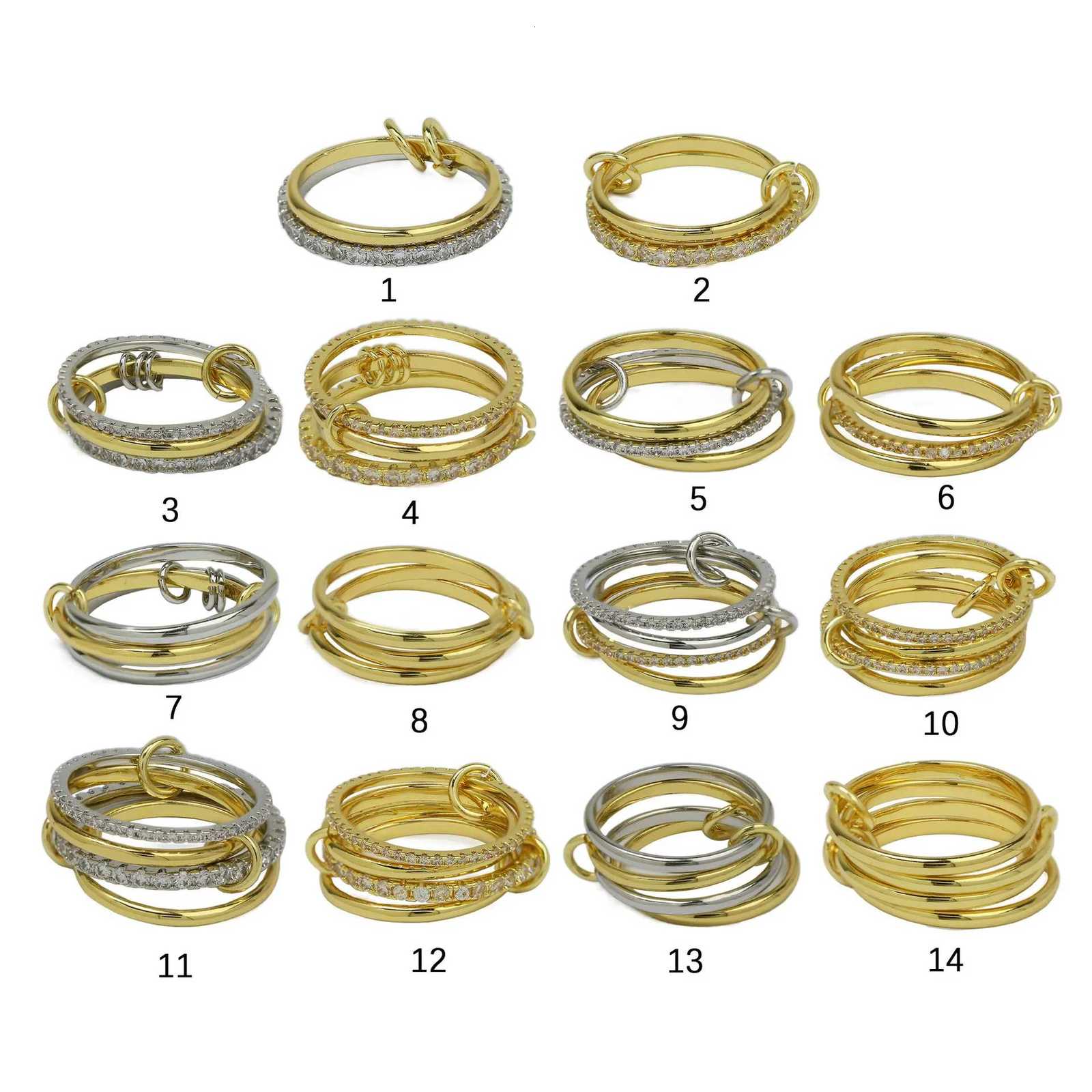 Stainless Steel Multilayer Double Color Link Chain Rings 18K Gold PlatedCZ Zircon Stackable Charm Jewelry Trendy Waterproof GiftL251015