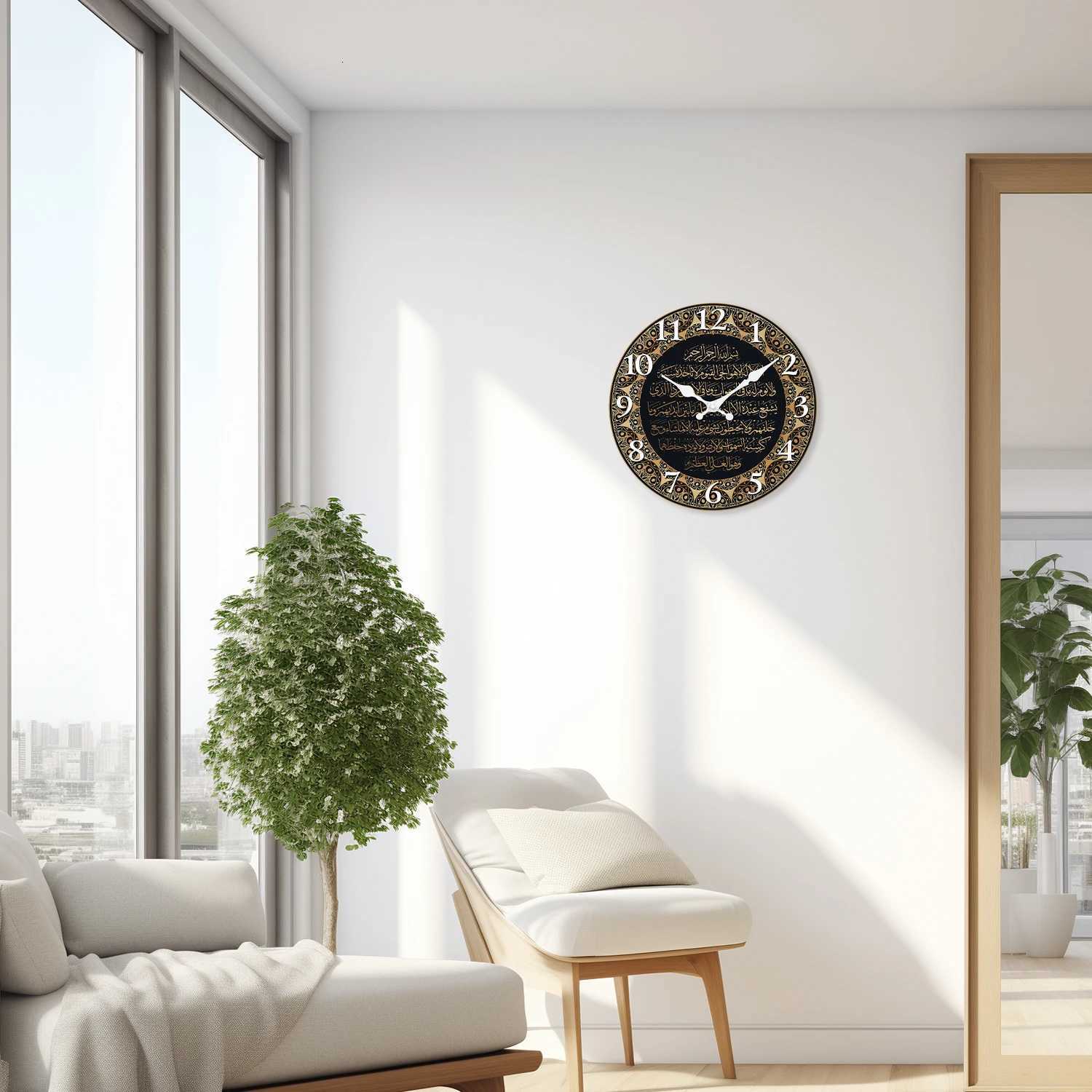 A Retro Art Islamic Calligraphy Scripture Wooden Wall Clock Living Room Bedroom Kitchen Home Decoration Wall Clock Silent Quartz Clock Holiday Gift 10