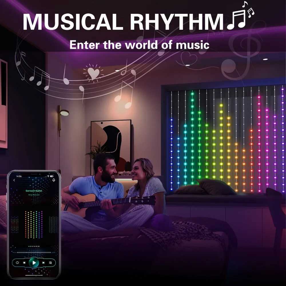 Smart Curtain Lights DIY Color Changing Fairy String Lights Music Sync for Indoor Outdoor Courtyard Garden Christmas Decoration X251015 - view 5