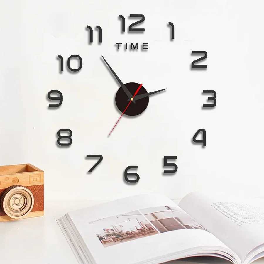 Large Size 3D DIY Silent Wall Clock BlackGoldSilver PunchFree Wall Sticker Clock C251015