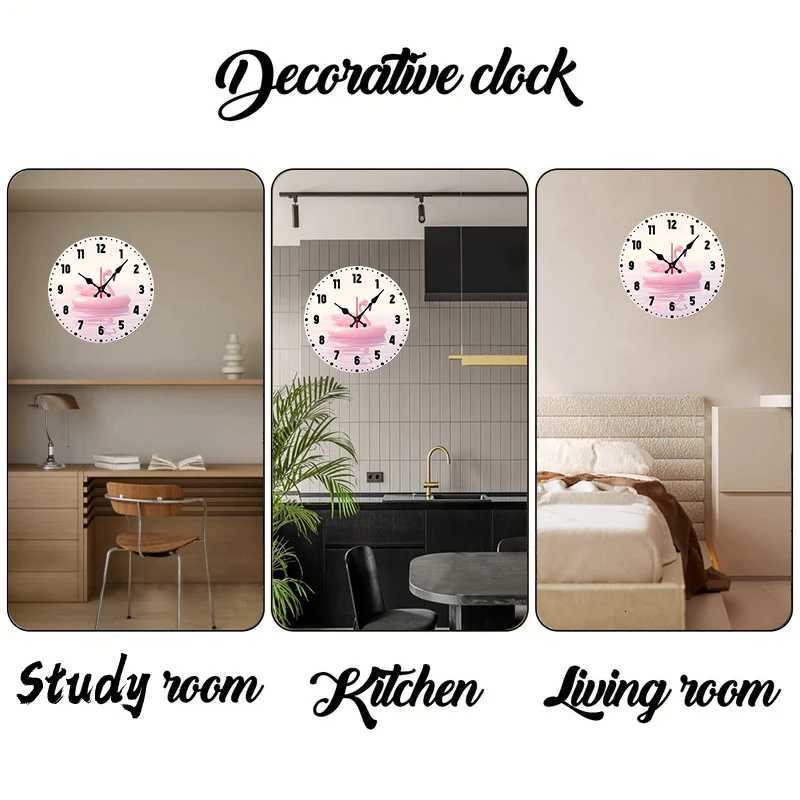 Flamingo Float Wooden Round Silent Hanging Wall Clock Suitable For Living Room Office Study Room Bedroom Home Decoration C251015