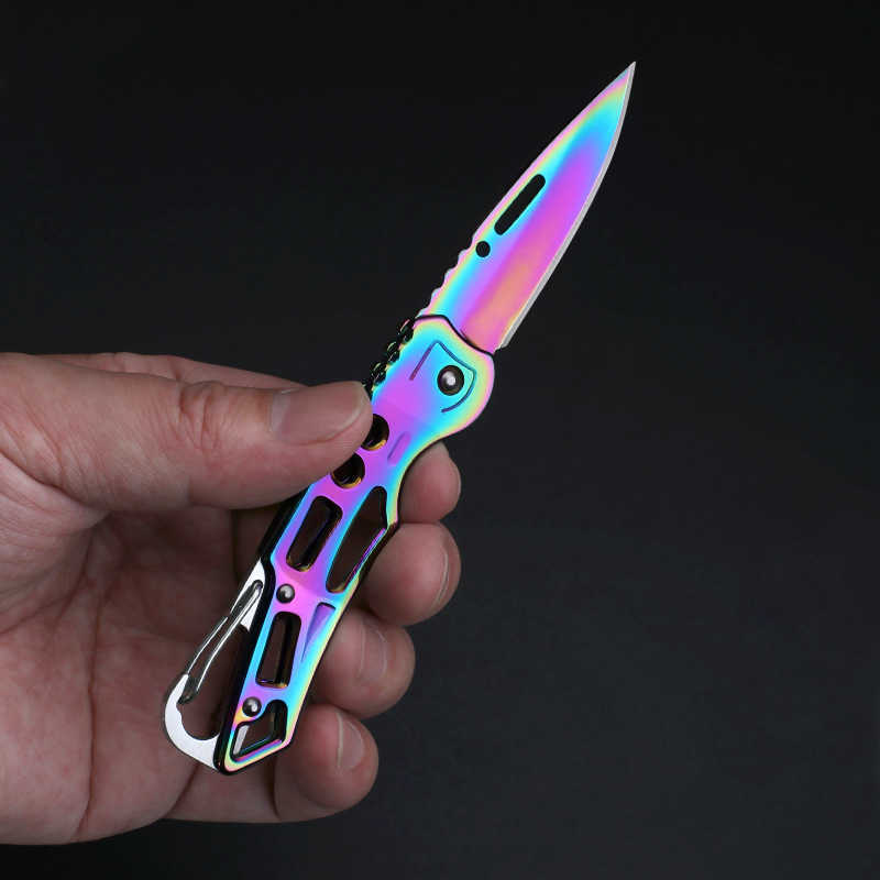 Iridescent Folding Pocket Knife Stainless Steel Portable Keychain Pendant Multifunctional Pocket Knife H251015