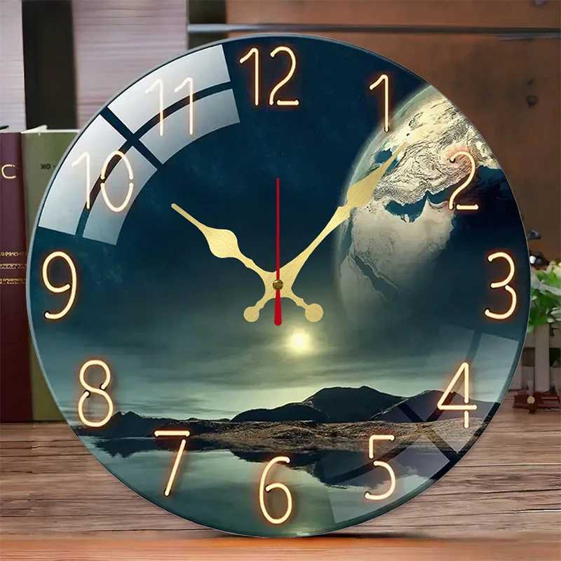 Earth Landscape Wooden Round Silent Hanging Wall Clock Suitable For Living Room Office Study Room Bedroom Home Decoration C251015
