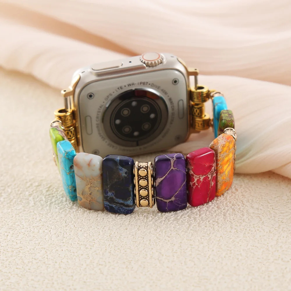 Beaded Natural Stone Bracelet Band Women Compatible For Apple Watch Strap Series Handmade Elastic Accessories 251008