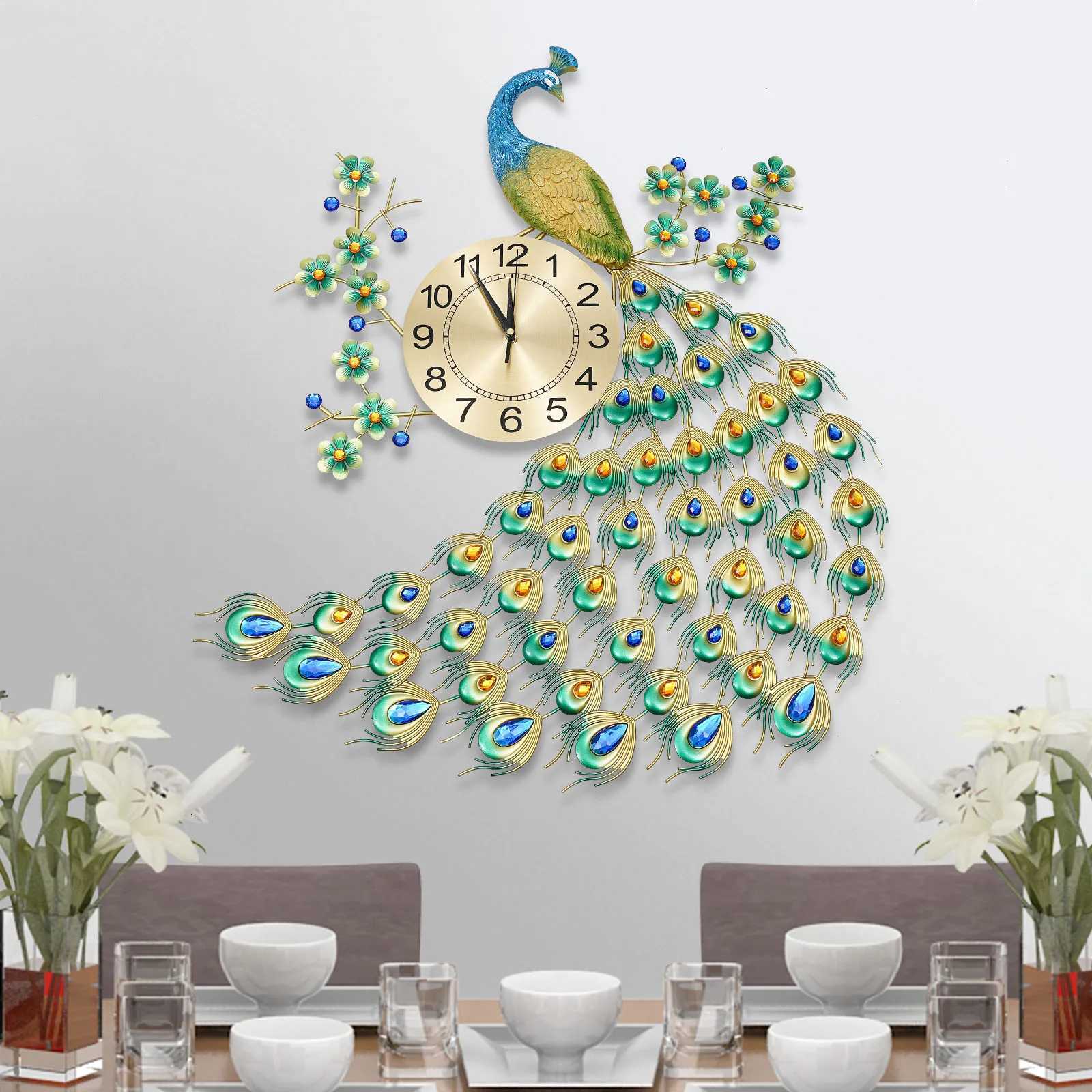 3D European Style Peacock Hanging Clock Wallmounted Wall Clock Modern Decorative Wall Clock for Office Home Indoor 70 65cm C251015