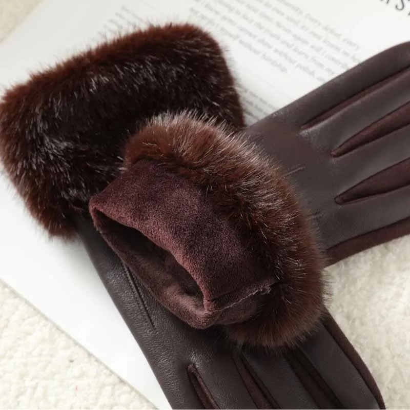 Winter Womens PU Leather Gloves Wrist Soft Faux Fur Trim Cuff Fashion Elegant Party Warm Touch Screen Drive Cycling 251009