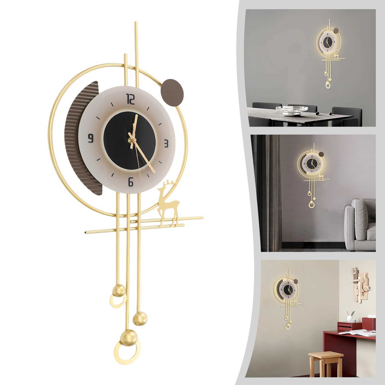 Modern Gold Iron Wall ClockSoundControl 39x24x80 cm LED Lighting Wall Clock Battery Powered WallMounted for HomeBedroom C251015