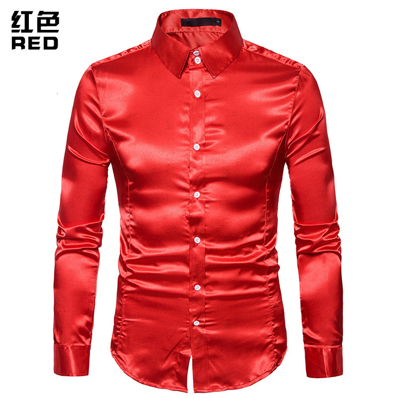 Hi-Tie Plain Satin Silk Mens Dress Shirts Long Sleeve Suit Shirt Casual Formal Blouse Pure Solid Rose Gold Peach Pink Mint White 240117