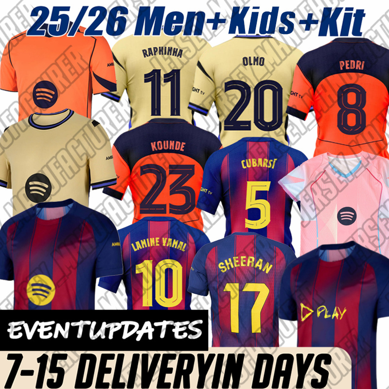 25 26 Barcellona jersey LAMINE YAMAL PEDRI RAPHINHA Home Away FootbaI CUBARSI KOUNDE OLMO BALDE FERMIN FERRAN Shirt Soccer Jerseys jersey Men Kids fans player kit