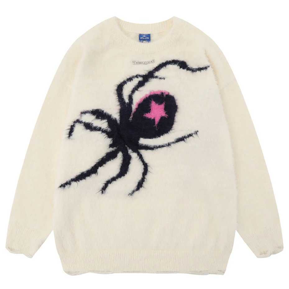 Star Spider Sweater Goth Punk Harajuku Hip Hop Streetwear Sweaters Men 2023 Fall Winter Oversized Knitted Jumper Pullover Black J251015