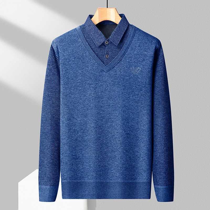 Male Fleece Polo Shirt Mens Pullover Autumn Winter Tshirt Collar Sweaters Cold Blouse Navy Blue Khaki Korean Clothing J251015