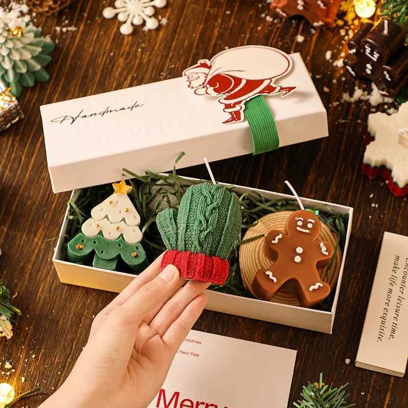 Creative 3piece Christmas Handmade Scented Candle Gift Set Green Christmas Tree White Deer Ginger Candy Man Green Gloves C251015