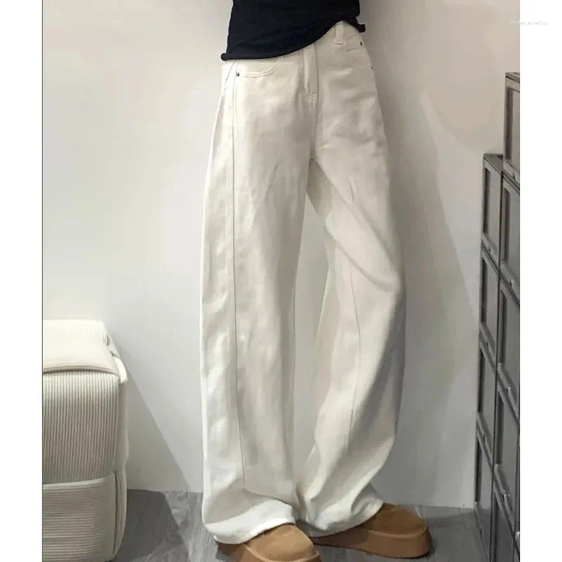 Women's Jeans FOTVOTEE High Waist Wide Leg White Women Simple Solid Straight Baggy 2025 Casual Fashion All-match Lady Trousers Z260313