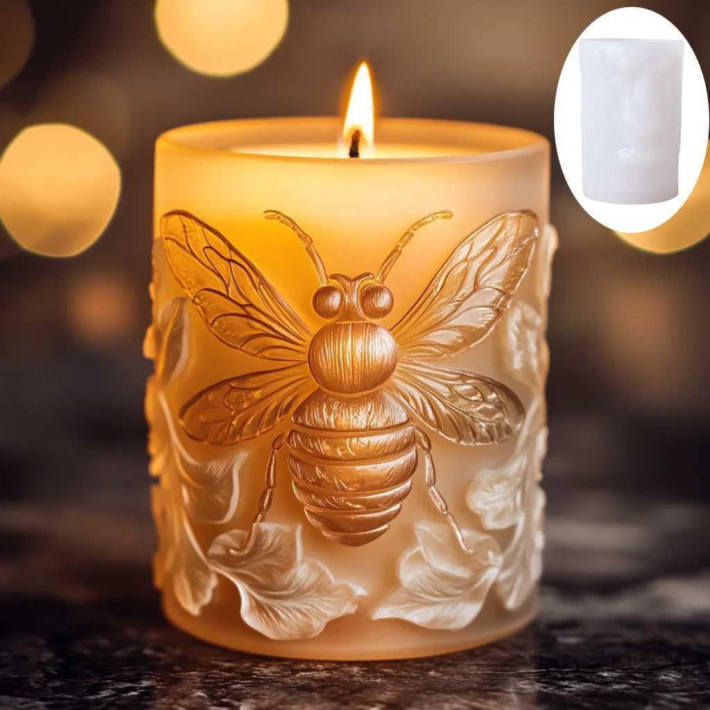 3D Bee cylindrical candle silicone mold leaf flower bee cylindrical resin mould animal cement gypsum molds C251015