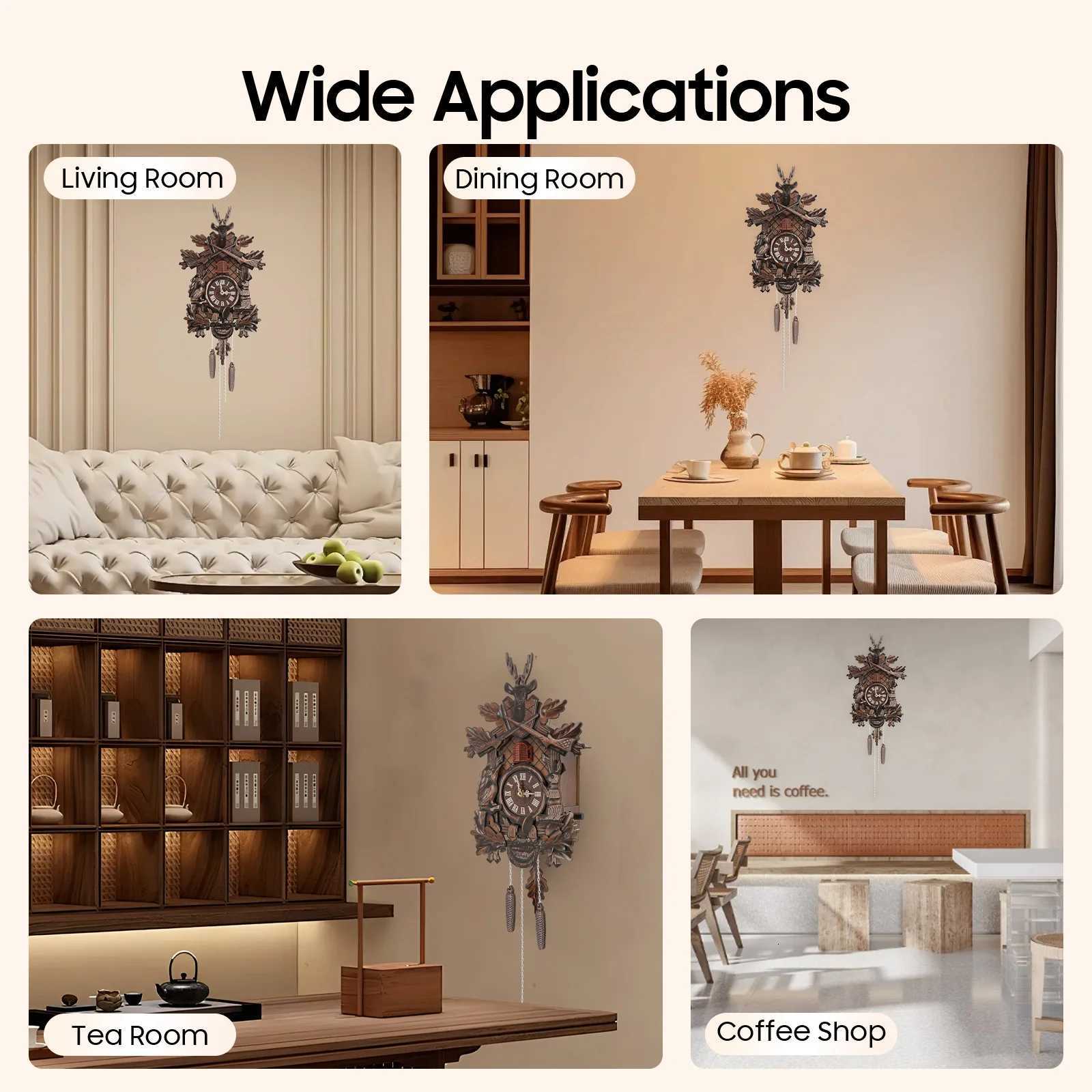 Wooden Cuckoo Clock with Pendulum Bird Automatic Chiming for Living Room Kitchen Office Wall Decor Silent Quartz Movement Home C251015