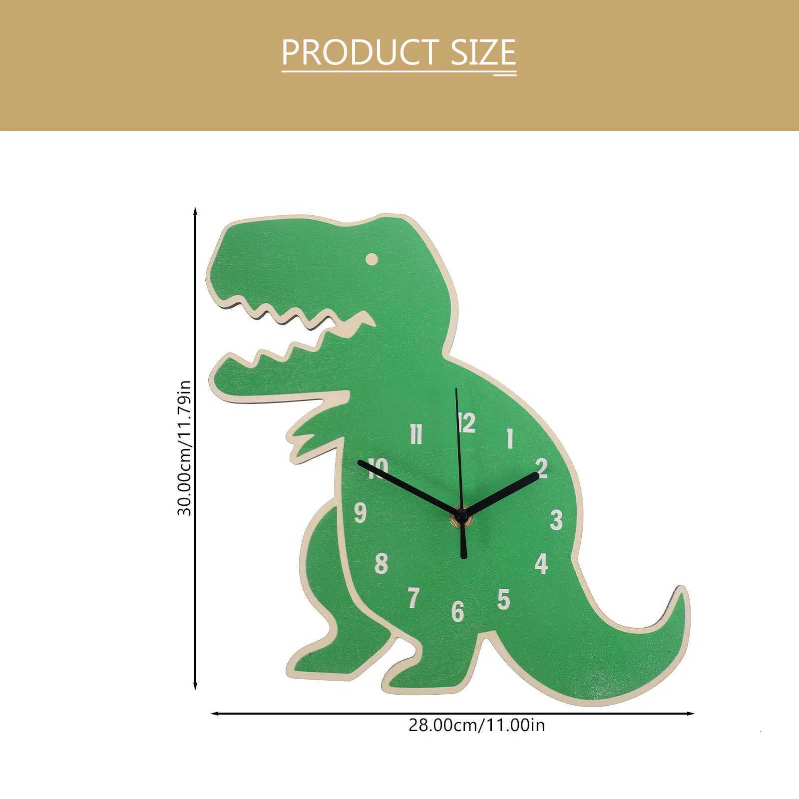 Dinosaur Wall Clock Silent Room Decor Cartoon Image Green Basswood Non Ticking Bedroom Living Room Student Clock C251015