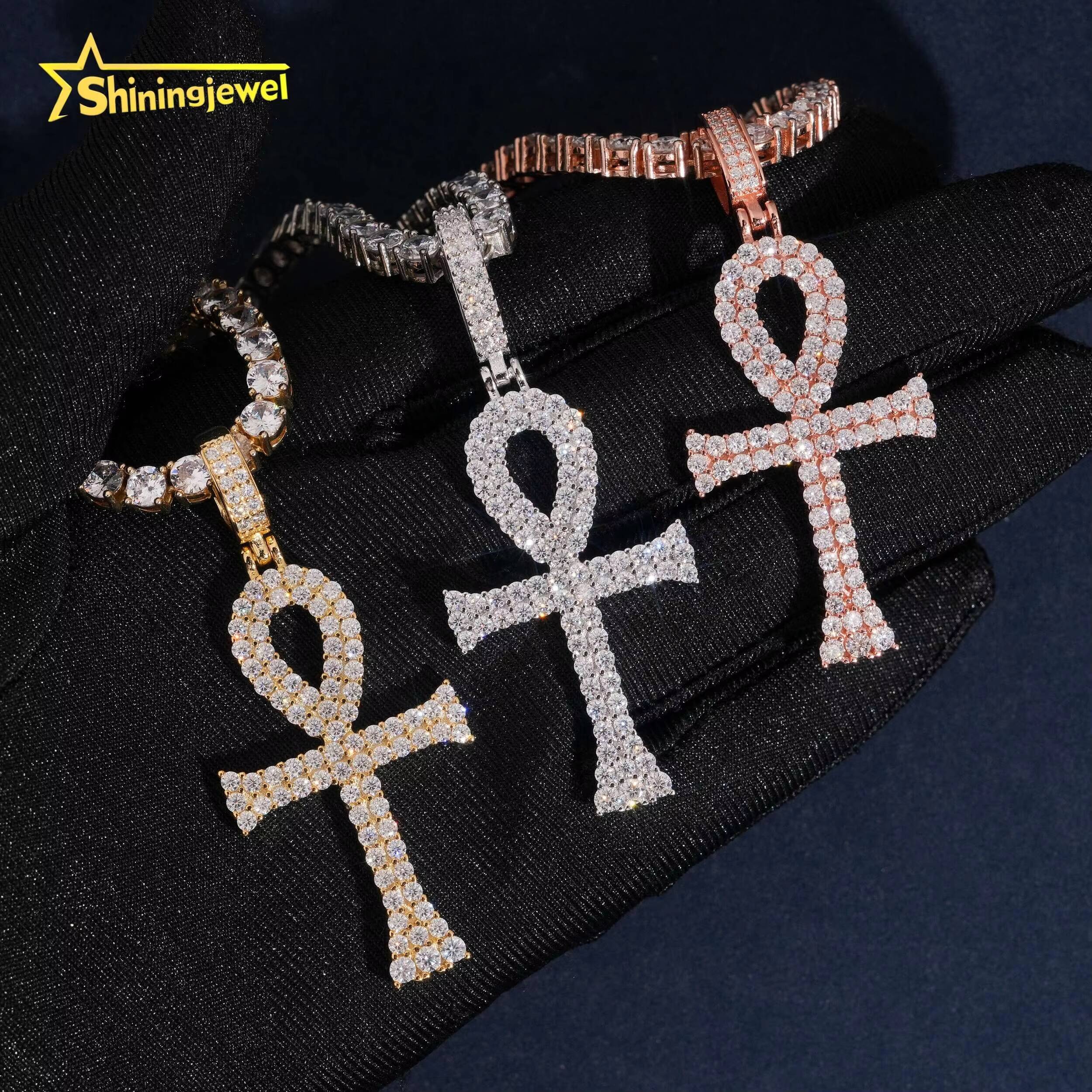 GRA Certificate Ready to Ship 925 Sterling Silver Hip Hop Allah Mens Moissanite Cross Pendant