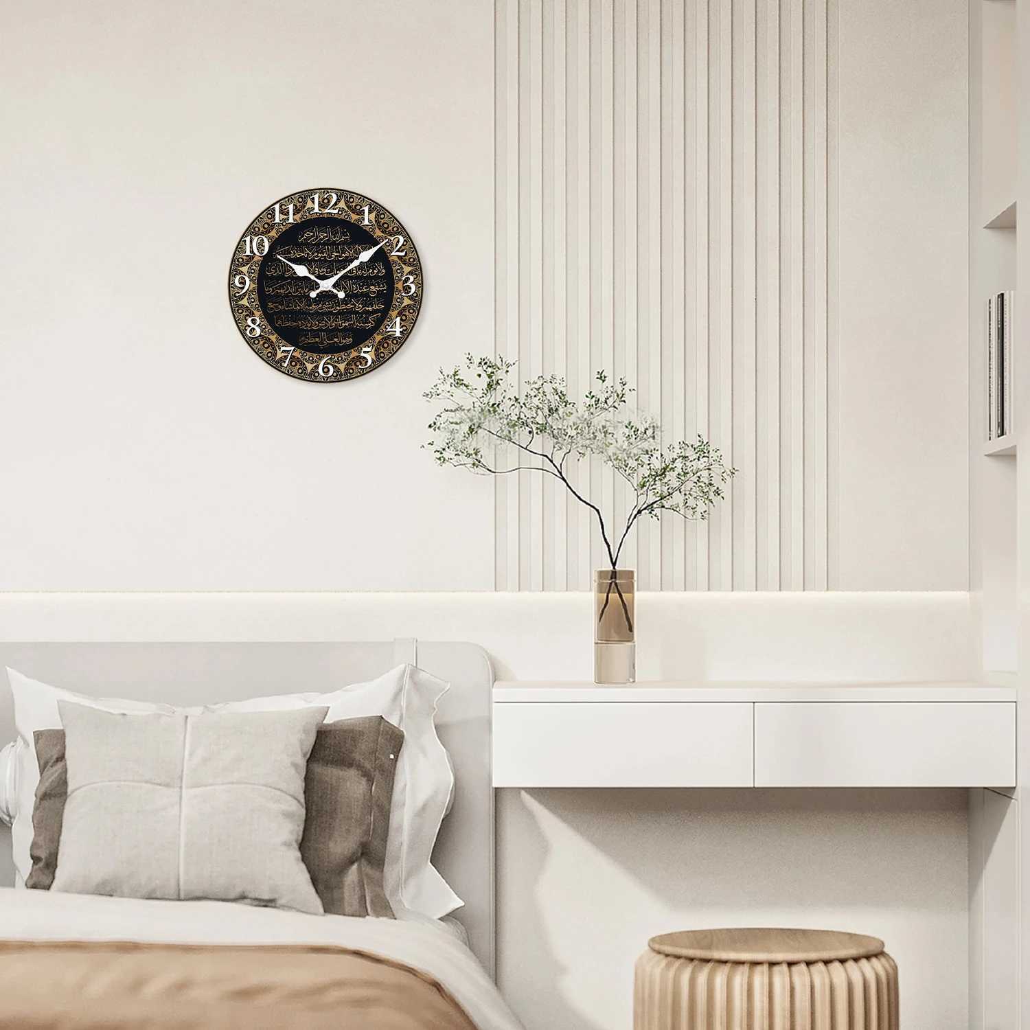 A Retro Art Islamic Calligraphy Scripture Wooden Wall Clock Living Room Bedroom Kitchen Home Decoration Wall Clock Silent Quartz Clock Holiday Gift 10