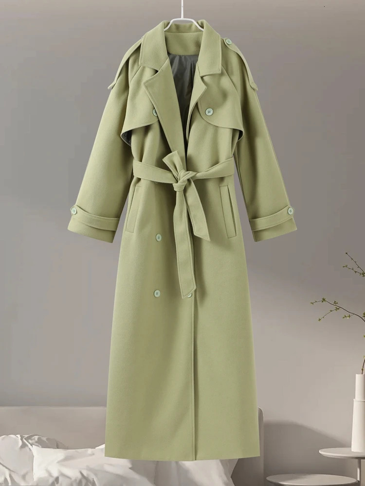 Urban Solid Double Breasted Long Women Coat Loose Full Sleeve Belt Double Breasted Female Jacket 2025 Autumn Winter Lady Top 251028